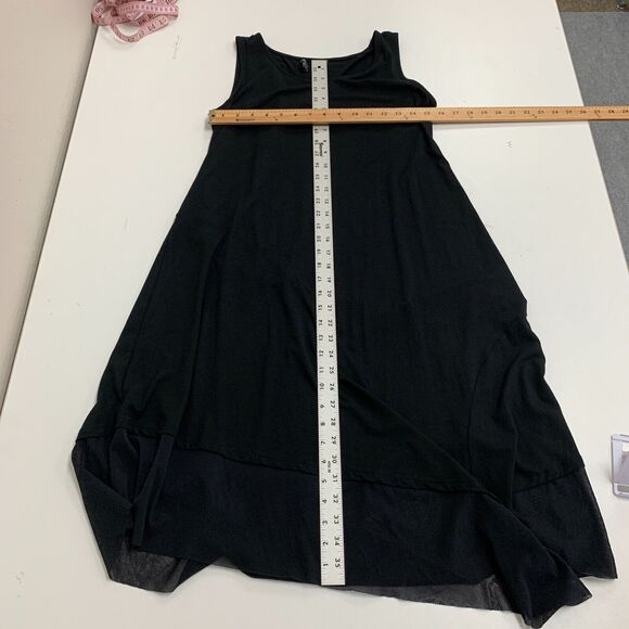 Eileen Fisher Midi Dress Womens PM Petite Black Semi Sheer Chiffon Asymmetrical - Picture 7 of 12